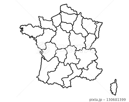 フランスの地図(白地図)境界線入り フランスの地図(白地図)境界線入り 130681399
