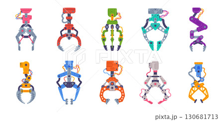 Mechanical Grips and Grabbing Machine Robotic Tool Vector Set Mechanical Grips and Grabbing Machine Robotic Tool Vector Set 130681713
