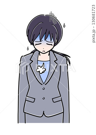 ため息をついて肩を落としているスーツのOLさん（上半身） 130681723