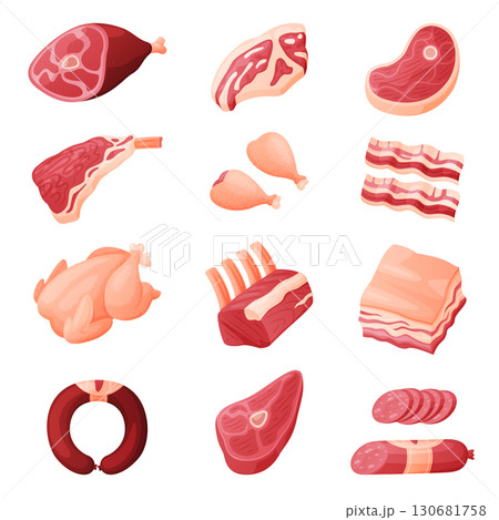 Meat Product and Food Item from Butchery Shop Vector Set 130681758