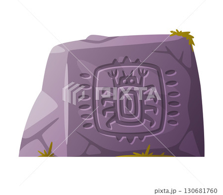 Stone with Maya and Aztec Symbol and Tribal Sign Engraving Vector Illustration 130681760