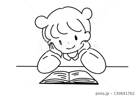 本を読んでいる女の子の手書き風ベクターイラスト 130681762