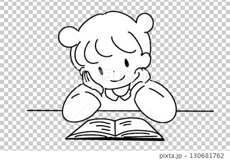 本を読んでいる女の子の手書き風ベクターイラスト 130681762