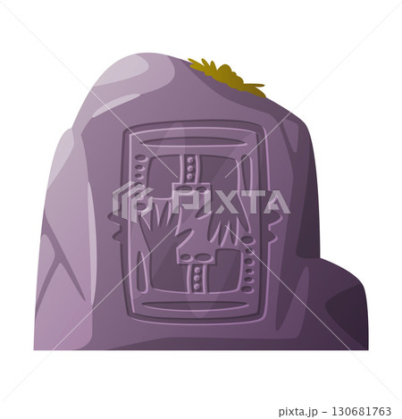 Stone with Maya and Aztec Symbol and Tribal Sign Engraving Vector Illustration 130681763