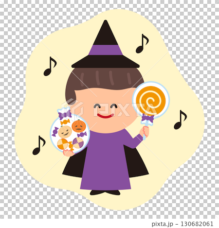 ハロウィンでお菓子をもらって喜ぶ男の子のイラスト(魔法使い) 130682061
