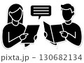 書類を確認しながら相談する男女のアイコンイラスト 130682134