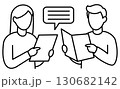 書類を確認しながら相談する男女のアイコンイラスト 130682142