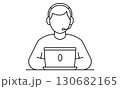 リモートワーク中のパソコン操作人物のアイコンイラスト、ヘッドセット 130682165