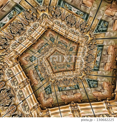 Tribal concept design for textile, flyer, brochure, magazine cover printing. Indigenous fashion pattern background for interior decoration and traditional costume or handicraft making 130682225