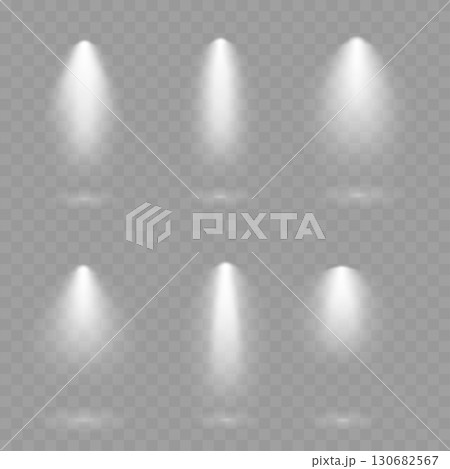 Set of realistic spotlight light effects on transparent background. Vector Set of realistic spotlight light effects on transparent background. Vector 130682567