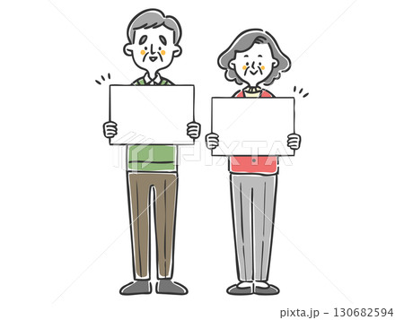 ボードを持つシニア夫婦　全身　ベクター 130682594