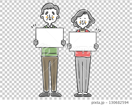 ボードを持つシニア夫婦　全身　ベクター 130682594