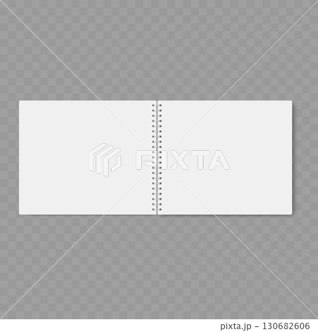 Realistic open spiral notebook with blank white pages mockup. Vector 130682606
