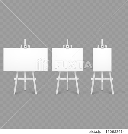 Set of White Realistic Easels with Blank Canvas. Art. Vector 130682614