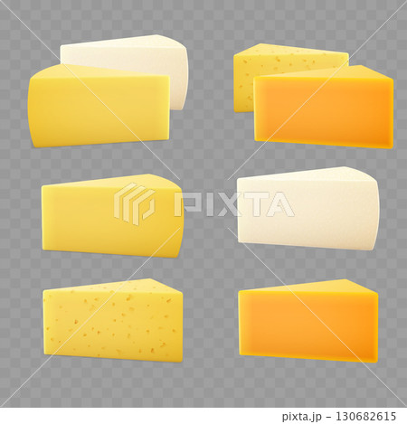 Realistic 3D cheese wedges set collection of various types. Vector 130682615