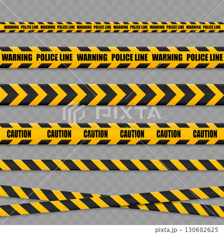 Set of Realistic Yellow Black Caution Tapes. Danger Lines. Vector 130682625