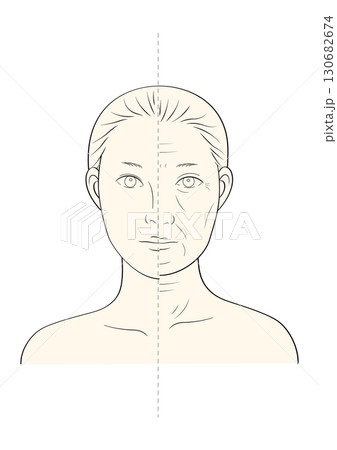 若い女性 高齢女性 顔比較 半顔 シンプルカラー線画イラスト 若い女性 高齢女性 顔比較 半顔 シンプルカラー線画イラスト 130682674