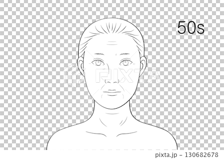 50 多歲的女人,面朝上,美麗,臉部圖表風格,單色線條畫插圖 50 多歲的女人,面朝上,美麗,臉部圖表風格,單色線條畫插圖 130682678