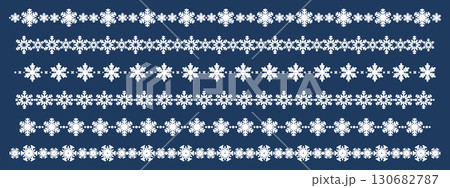 Seamless Snowflake Pattern Collection on a Blue Background for Festive and Winter Designs. Simple Lace White Border for Christmas and holiday decorative backgrounds or seasons digital projects. 130682787