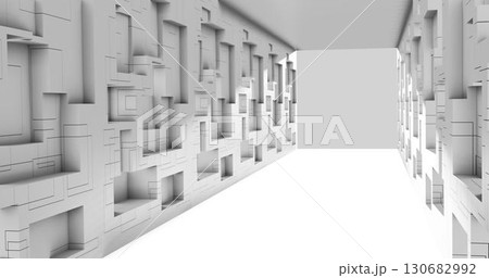 3d rendering. Abstract background. Modern geometric cubes in a light room. Minimalistic design for poster, cover, branding, banner, poster. 130682992