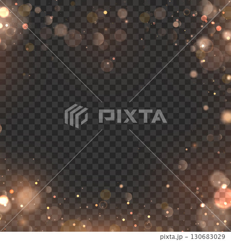 Festive golden bokeh lights and sparkles frame overlay effect. Vector Festive golden bokeh lights and sparkles frame overlay effect. Vector 130683029