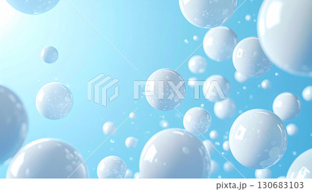 カルシウムをイメージした白い球体と水色の柔らかな背景 130683103