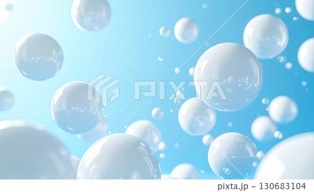 カルシウムをイメージした白い球体と水色の柔らかな背景 130683104