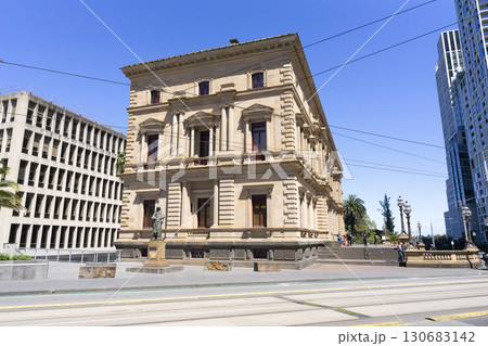 Melbourne, Australia - January 3,2024 : Exterior view of the Old Treasury Building now turned into a museum of Melbourne history in Melbourne, Australia on January 3,2024. 130683142