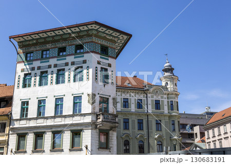 Ljubljana, Slovenia - August 15, 2019: Building on Wolfova Street in the center of Ljubljana 130683191