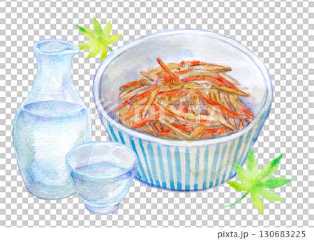 水彩イラスト　手描きイラスト　冷酒ときんぴら 130683225