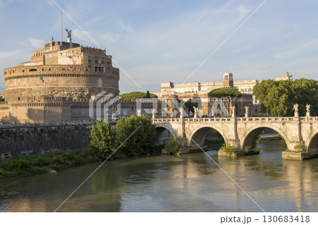 Rome, Italy - August 16, 2019: Castle of the Holy Angel and the bridge - architectural monuments on the banks of the Tiber in the center of Rome 130683418