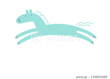 手描きのかわいい走る馬の年賀状イラスト　2026　パステルカラー　ミントグリーン　正月素材 130683889
