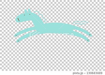 手描きのかわいい走る馬の年賀状イラスト　2026　パステルカラー　ミントグリーン　正月素材 130683889