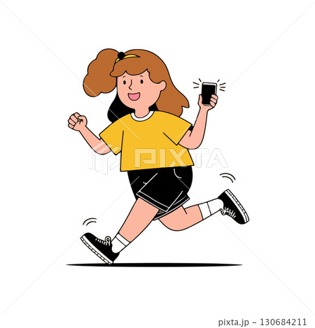 Girl Running with Smartphone 130684211