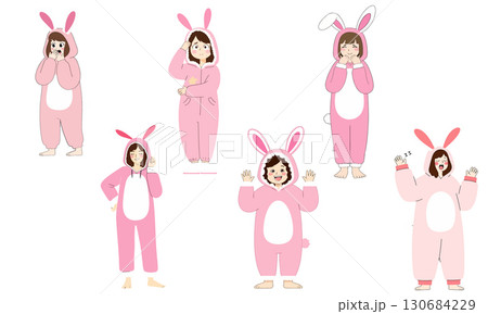 Girls in Pink Bunny Costumes 130684229