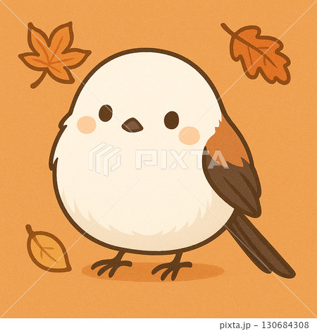 【秋のシマエナガ】紅葉と一緒に佇むかわいい小鳥のイラスト(オレンジ背景) 【秋のシマエナガ】紅葉と一緒に佇むかわいい小鳥のイラスト(オレンジ背景) 130684308