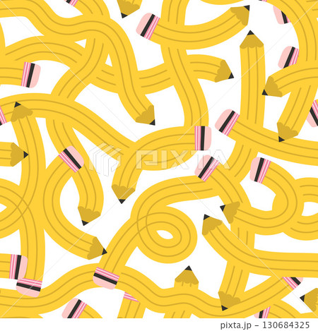 Seamless pattern with yellow school pencil, for textiles, postcards, flyers, templates, school invitations and announcements 130684325
