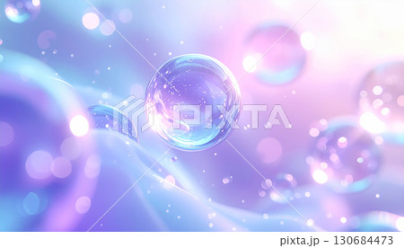 ラベンダーとパステルブルーの透明な球体　リラックス・睡眠改善イメージ 130684473