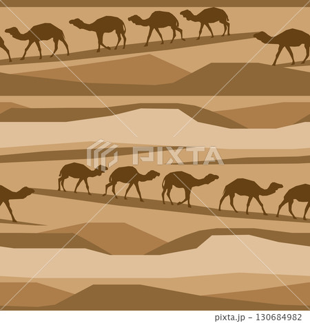 Vector seamless pattern with a line of camels...のイラスト素材 [130684982] - PIXTA