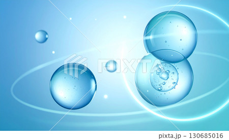 透明な青い球体が浮かぶ健康成分イメージの背景 130685016