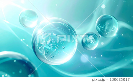 透明な青い球体が浮かぶ健康成分イメージの背景 透明な青い球体が浮かぶ健康成分イメージの背景 130685017