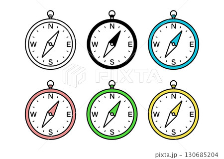 様々な配色が施された方位磁針のアイコンセット 130685204