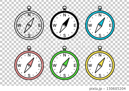 様々な配色が施された方位磁針のアイコンセット 130685204