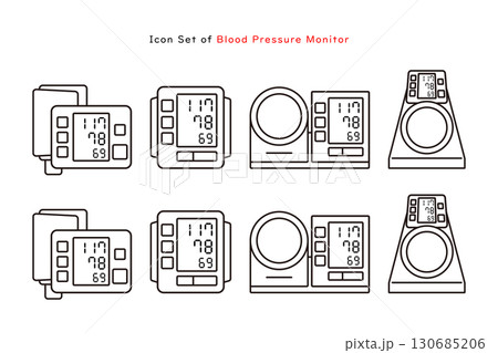 様々な形状の血圧計のアイコンセット 様々な形状の血圧計のアイコンセット 130685206
