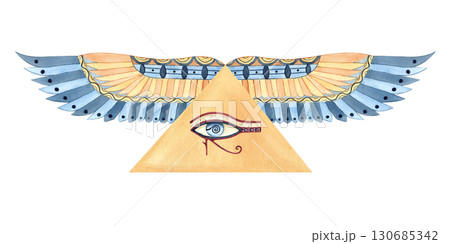 Ankh Egyptian cross with wings. Protective talisman. Ancient religion symbol, icon. Watercolor isolated clip art illustration. Culture concept for textile, souvenir products, postcards, logo Ankh Egyptian cross with wings. Protective talisman. Ancient religion symbol, icon. Watercolor isolated clip art illustration. Culture concept for textile, souvenir products, postcards, logo 130685342