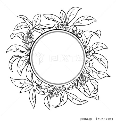 Osmanthus Branch Outline Round Frame. Osmanthus Branch Outline Round Frame. 130685464