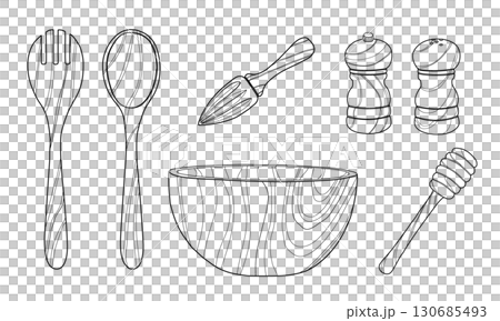 木製の調理器具の線画イラスト 130685493