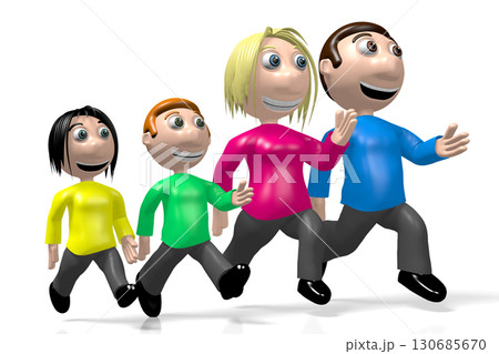 3D happy family running - sport concept 3D happy family running - sport concept 130685670