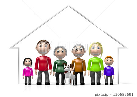 3D multigenerational family, house shape 130685691