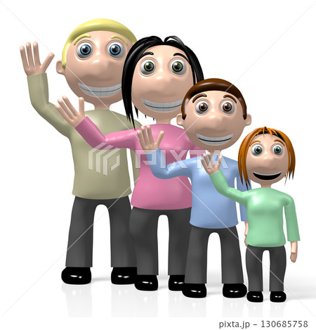 3D happy family waving hands - parenting concept 3D happy family waving hands - parenting concept 130685758